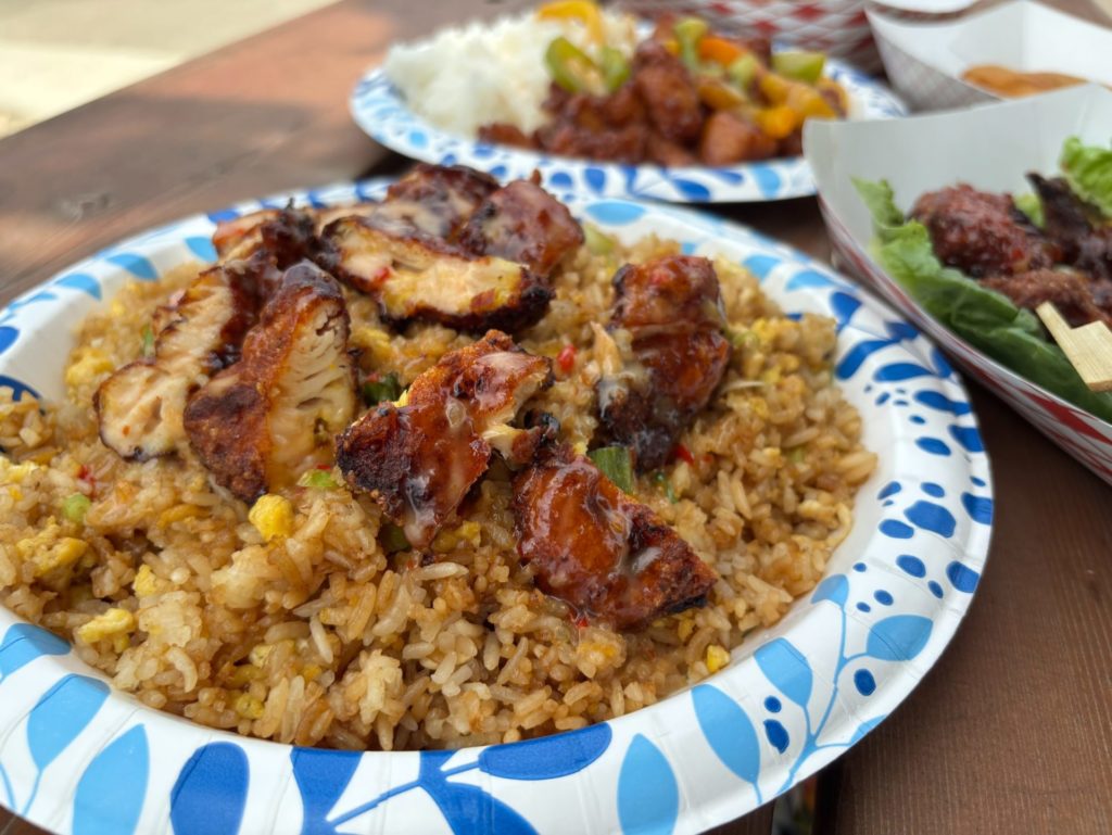 Glazed chicken over fried rice from Lucky Eddy's Wok-n-Roll